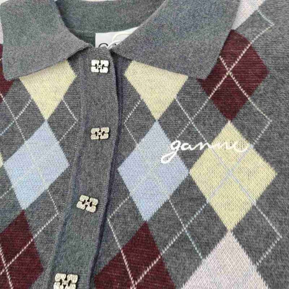 Ganni Gray Argyle Sweater Cardigan - Picture 5 of 6